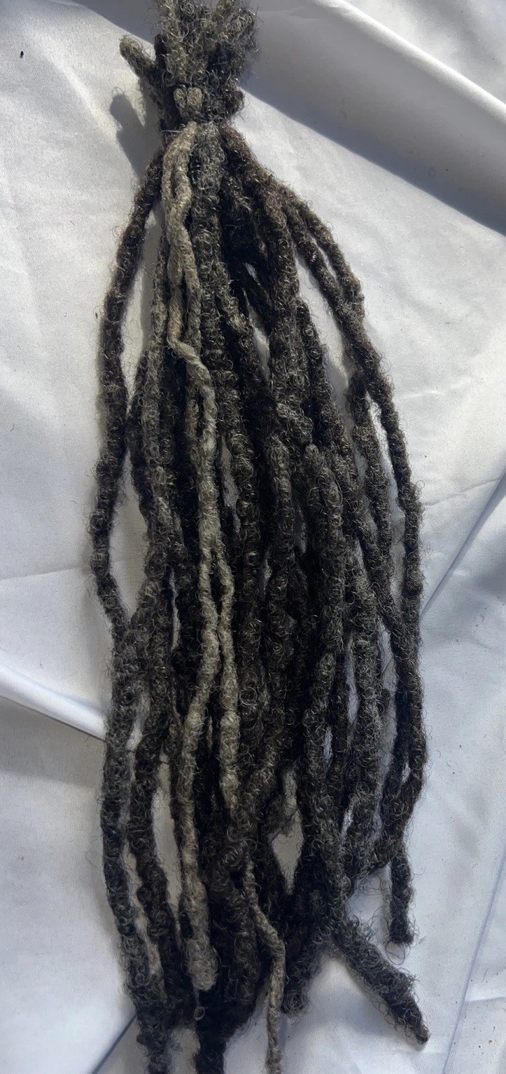 20 Real Human Hair Dreadlocks Black & Grey Strands 11” Some Thick Some Thin