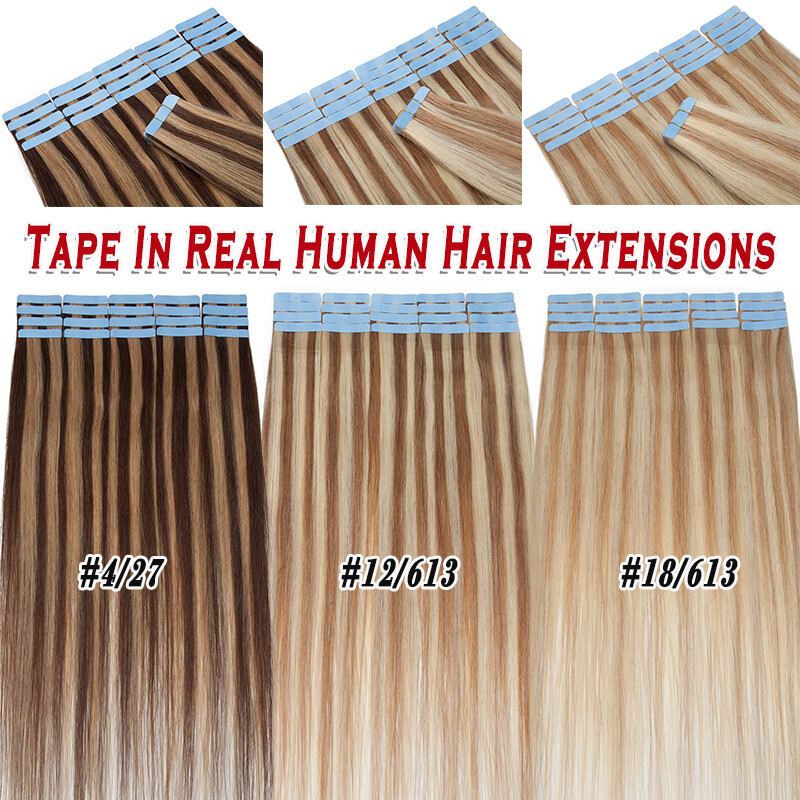 20-60pcs Tape In 100% Real Remy Human Hair Extensions Skin Weft THICK BLONDE US