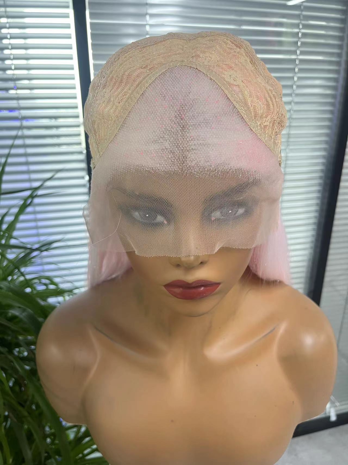 Ice Pink / Cream Pink Tinsel Blended Long Straight Hair Synthetic Lace Front Wig