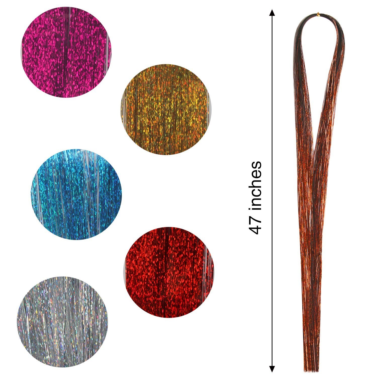 Customizable 47 Inch Tinsel Hair Extension Kit – 2400 Sparkling Strands Included