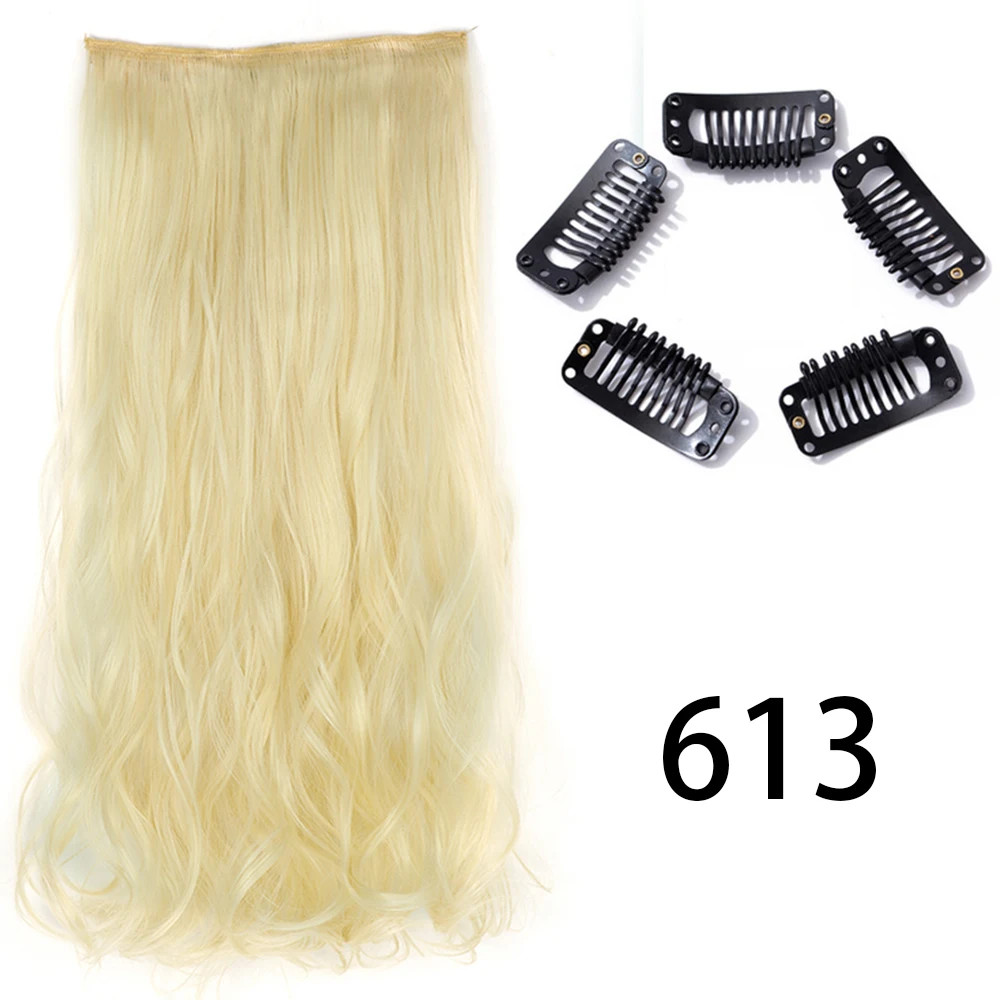 Synthetic Long Straight Clip In Hair Extension 5 Clips Heat Resistant Blonde