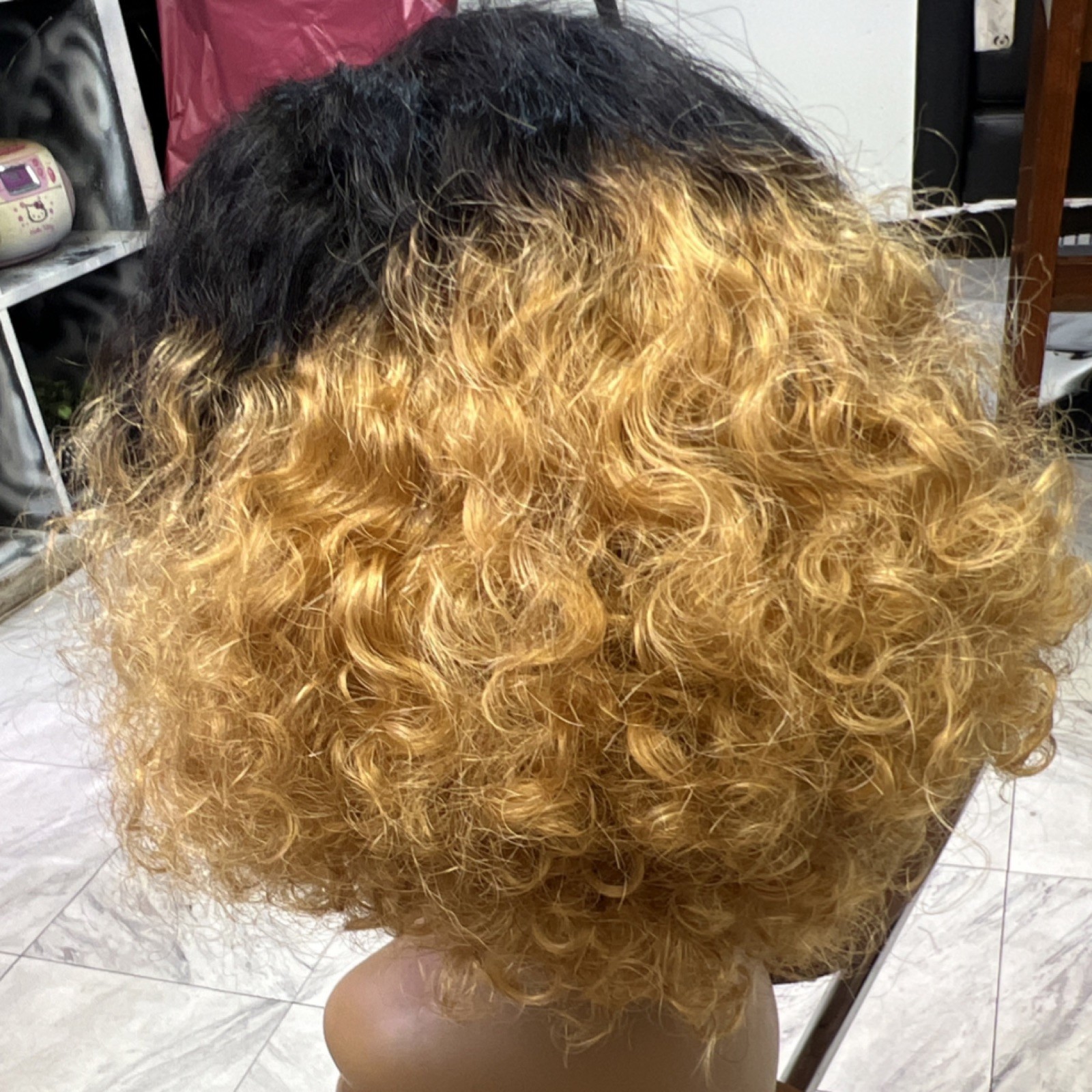 Curly Black and Golden Brown Ombre Wig Middle Part 8-12 in Fashion
