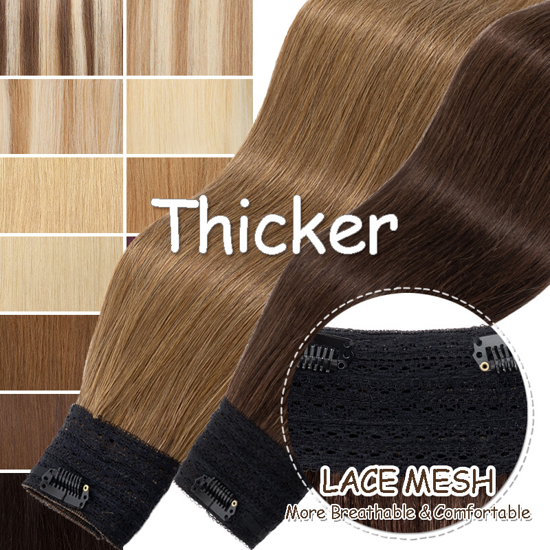 Invisible Ring Clip in Wire Fish Line Weft Remy Human Hair Extensions Hairpiece