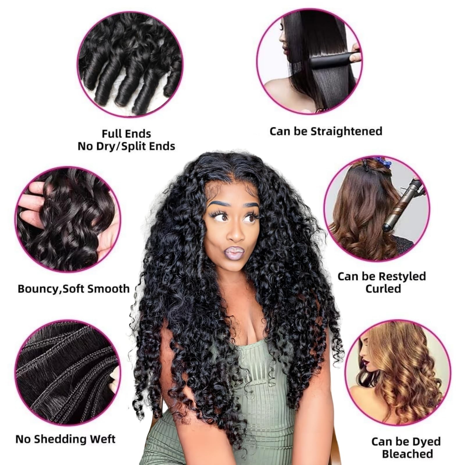 Pnkhb Burmese Curly Bundles Human Hair 14 16 18 Inch 3 Bundles Wet And Wavy