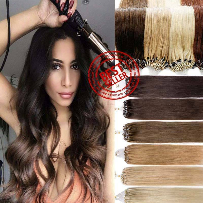 Easy Loop Micro Ring Link Hair Extensions Micro Beads Remy Human Hair 100-200str