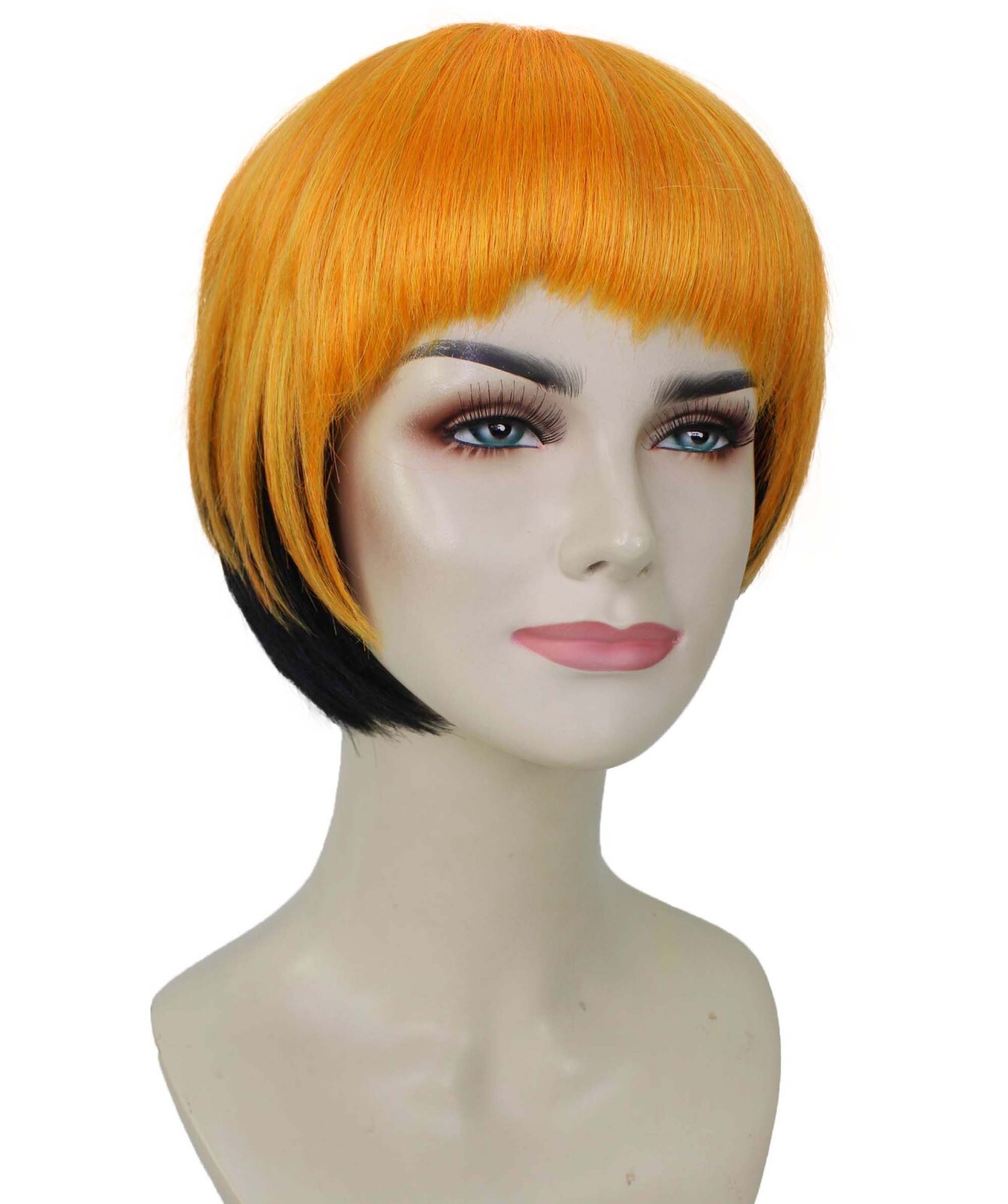 Adult Women’s Bob-styled Orange and Black Wig, Flame-retardant 100% Synt HW-7048