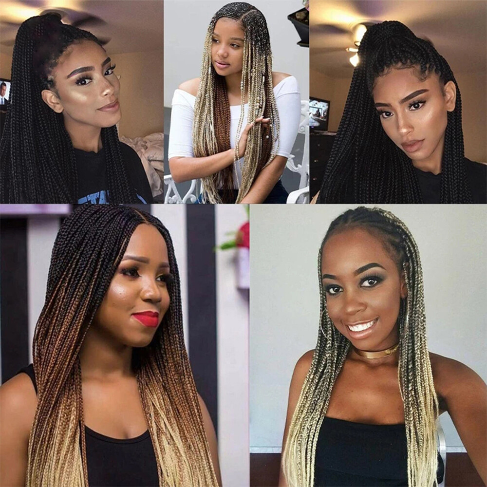 26″ Long Box Braids Wig for Black Women Synthetic Full Braiding Wigs Middle Part