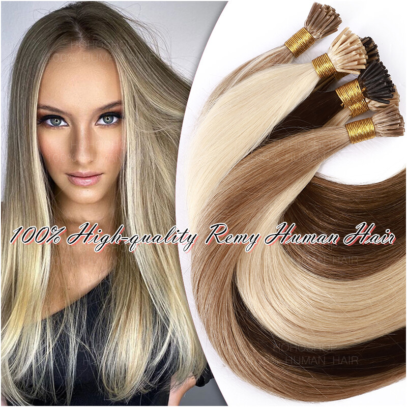 I Tip Stick Russian Remy Human Hair Extensions Beads Micro Ring Pre bonded Blond