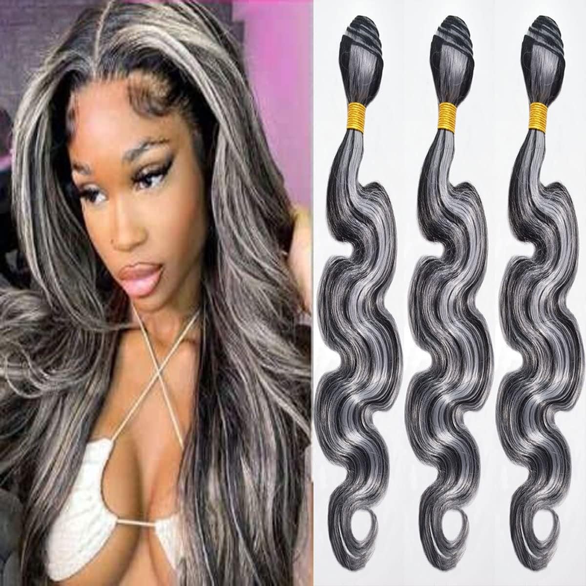 Condescension 300G P1B/Grey Human Hair Bundles 10 12 14 Inch Body Wave
