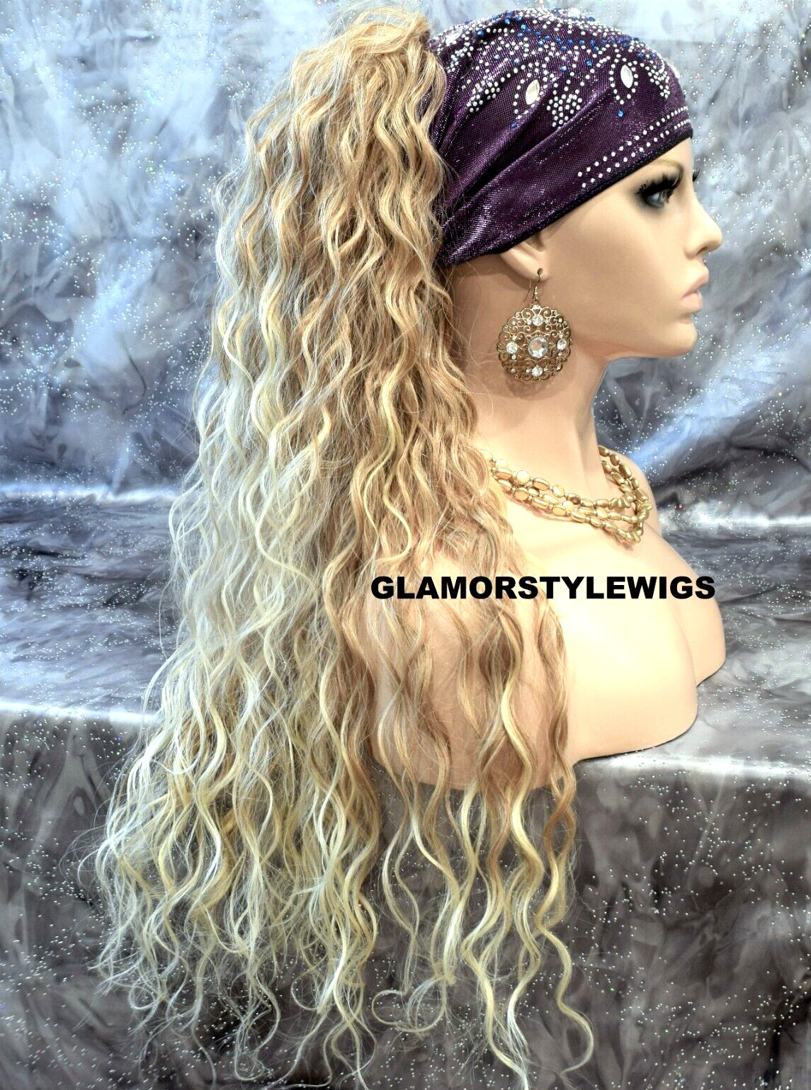 HUMAN HAIR BLEND PONYTAIL HAIR PIECE EXTENSION CURLS MEDIUM BLONDE MIX #T27.613