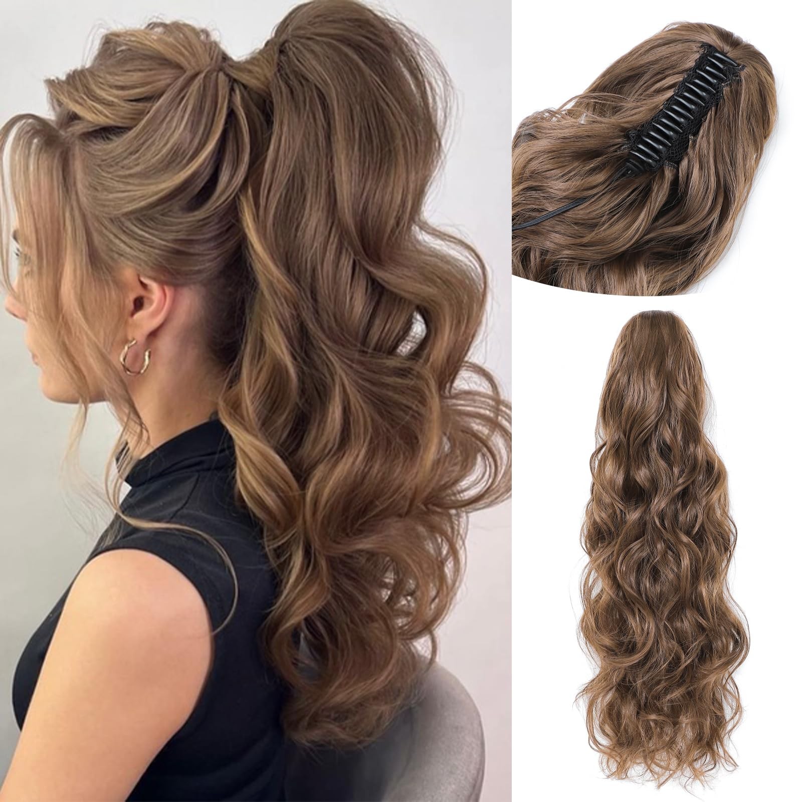 MORICA Ponytail Claw Clip Hair Extension 24″ Long 24 Inch, 8A# Dirty Brown