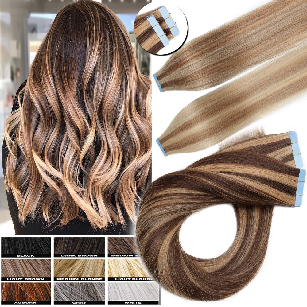 150G THICK Skin Weft Tape In 100% Human Remy Hair Extensions Full Head Highlight