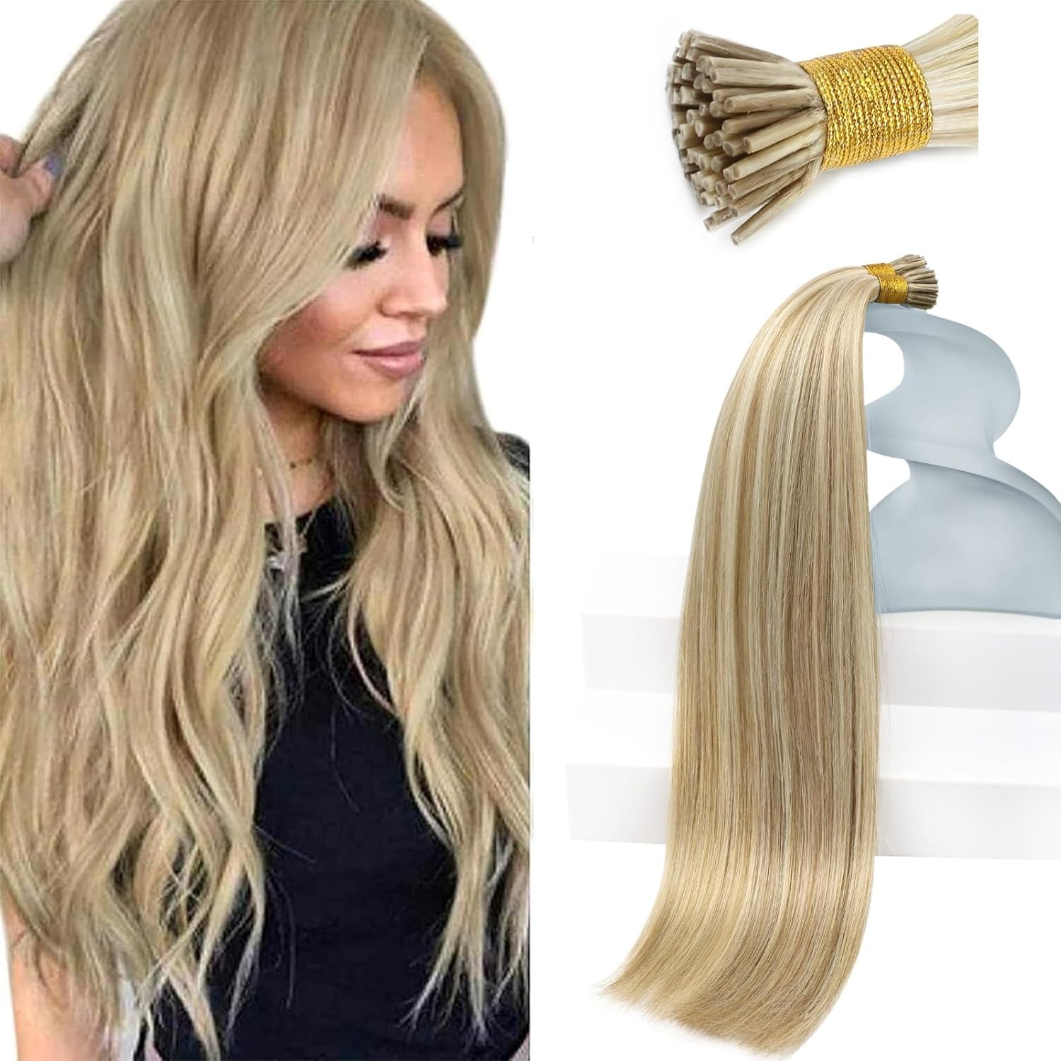 Sunny Hair I-TIP 16in Ash / Golden Blonde Hair Extensions – I-TIP_P16-22_16_50G3