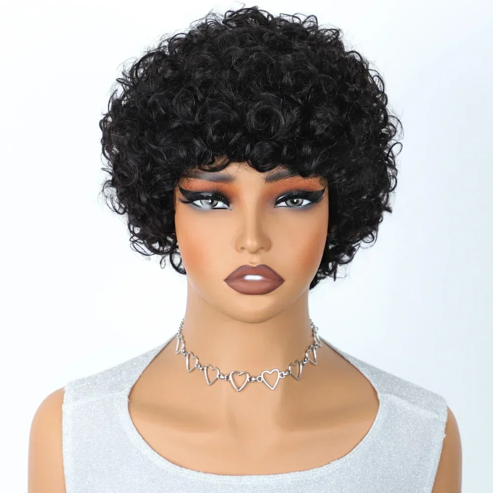 Brazilian Afro Puff Pixie Bob Wig 99J Natural Brown Human Hair For Women