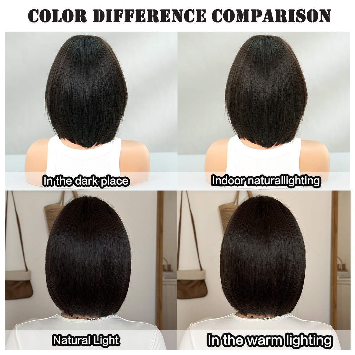 Black short hair wig with full head cover and pompadour hairstyle
