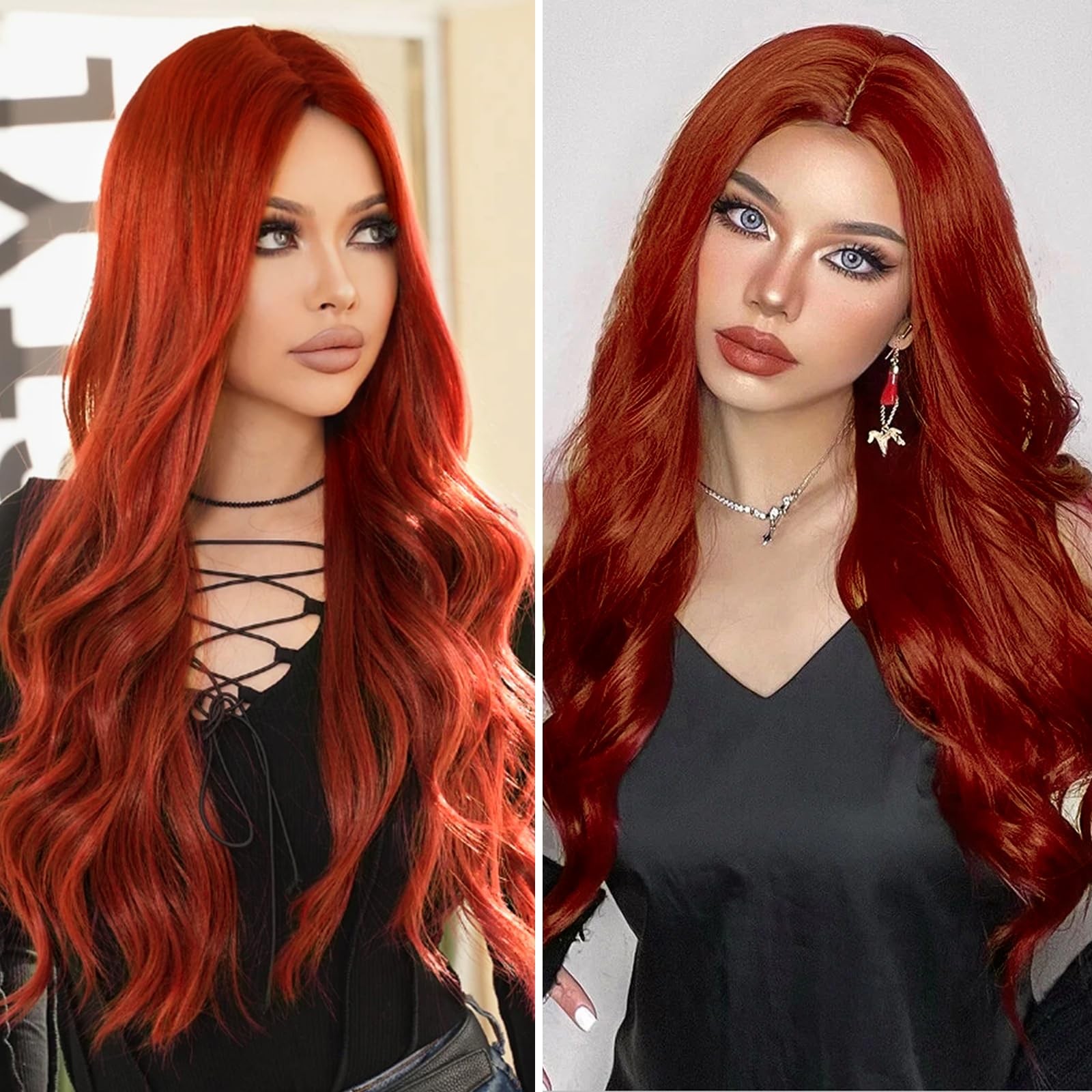 Auburn Wig for Women, 26 Inch Long Wavy Lace Hairline Middle Part Natural Loo…