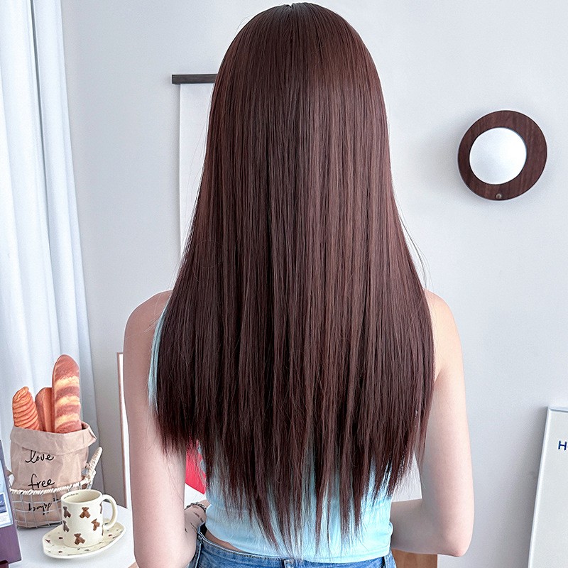 Mint Blue Highlights Long Straight Synthetic Wig Full Head Lace Wig for Women