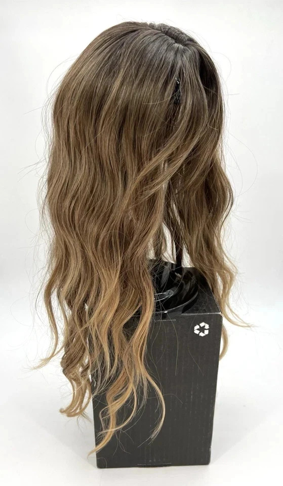 20 In Human Hair Wig Brown / Dark Roots Wavy With Bang Women Premium Hair Topper