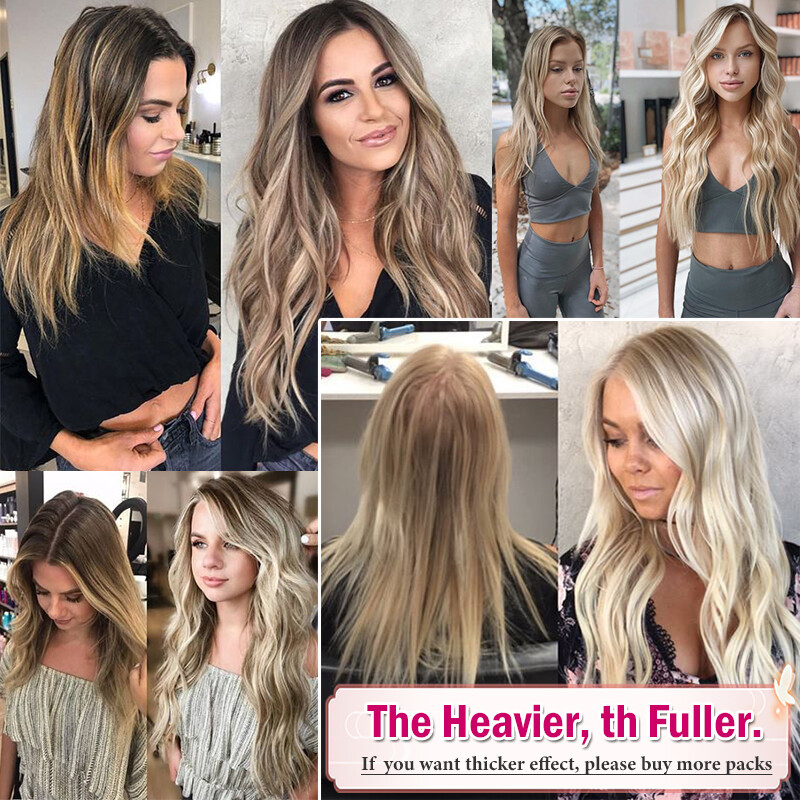 One Piece Clip In Thick Remy Human Hair Extensions 3/4 Full Head Straight & Wavy