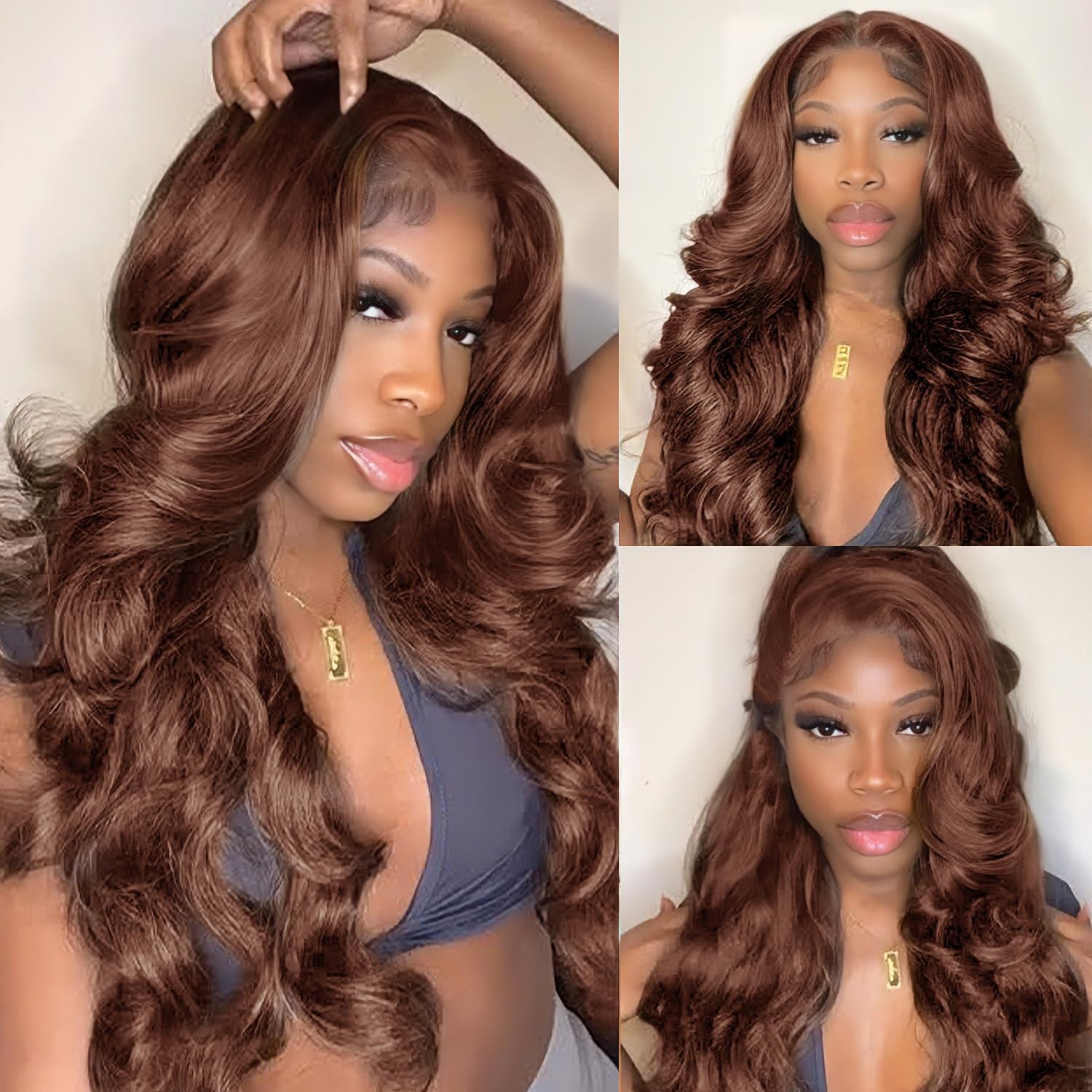32″ Chocolate Brown Body Wave Lace Front Wig – 13×4 Human Hair for Women