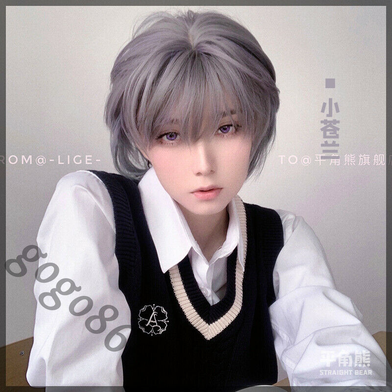 Gray Wig Harajuku Japanese Fashion kakkoii Men Boys Girls Daily Cosplay Wig