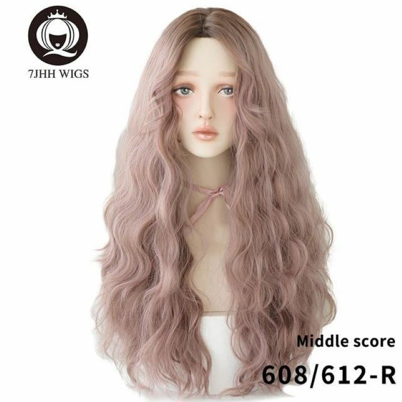 7JHH WIGS Blue Deep Wave Wig With Bangs For Women Long Omber Brown Hair Layered