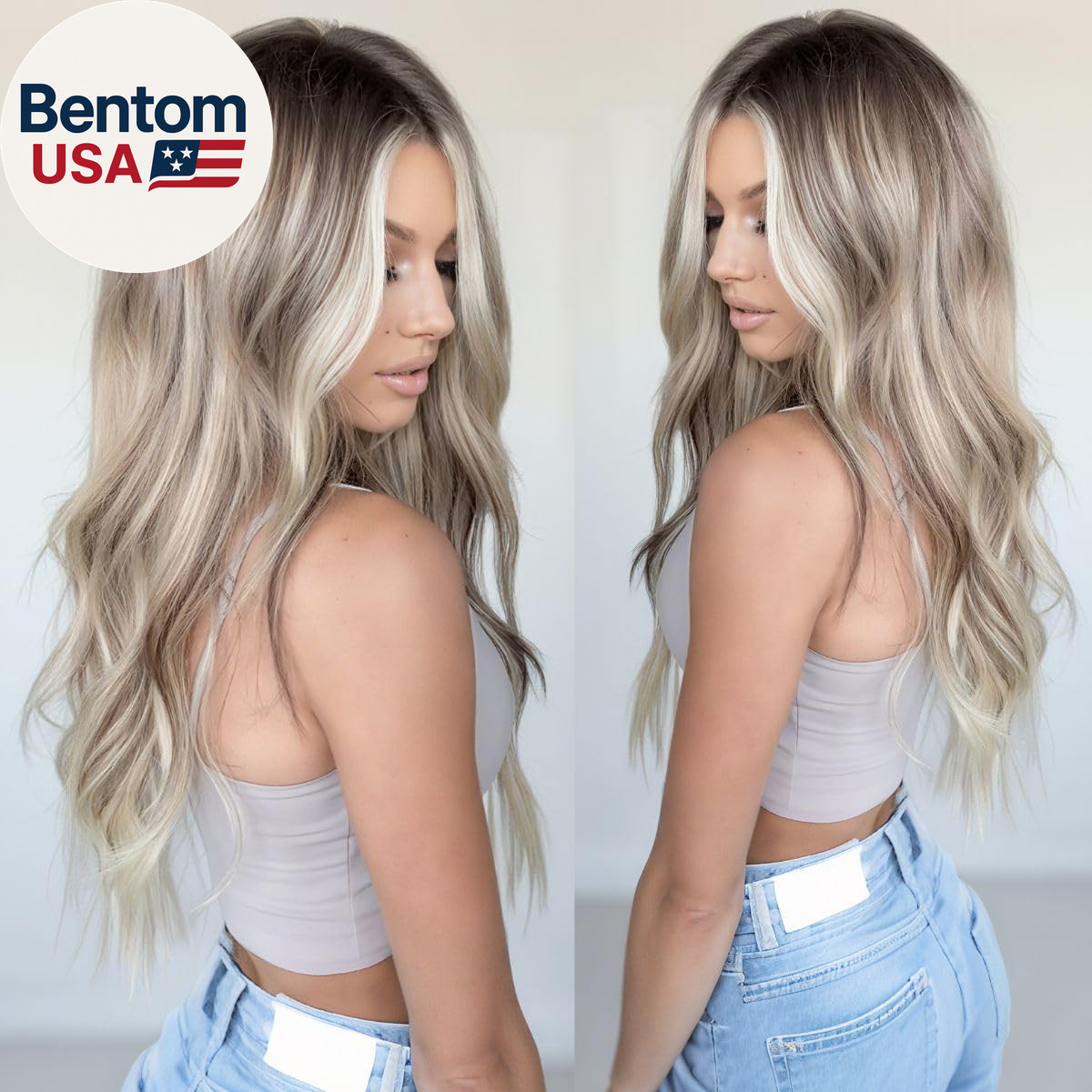 Highlight Ash Blonde Lace Front Wig 24″ Wavy Ombre Blonde 13×4 Pre Plucked Wig