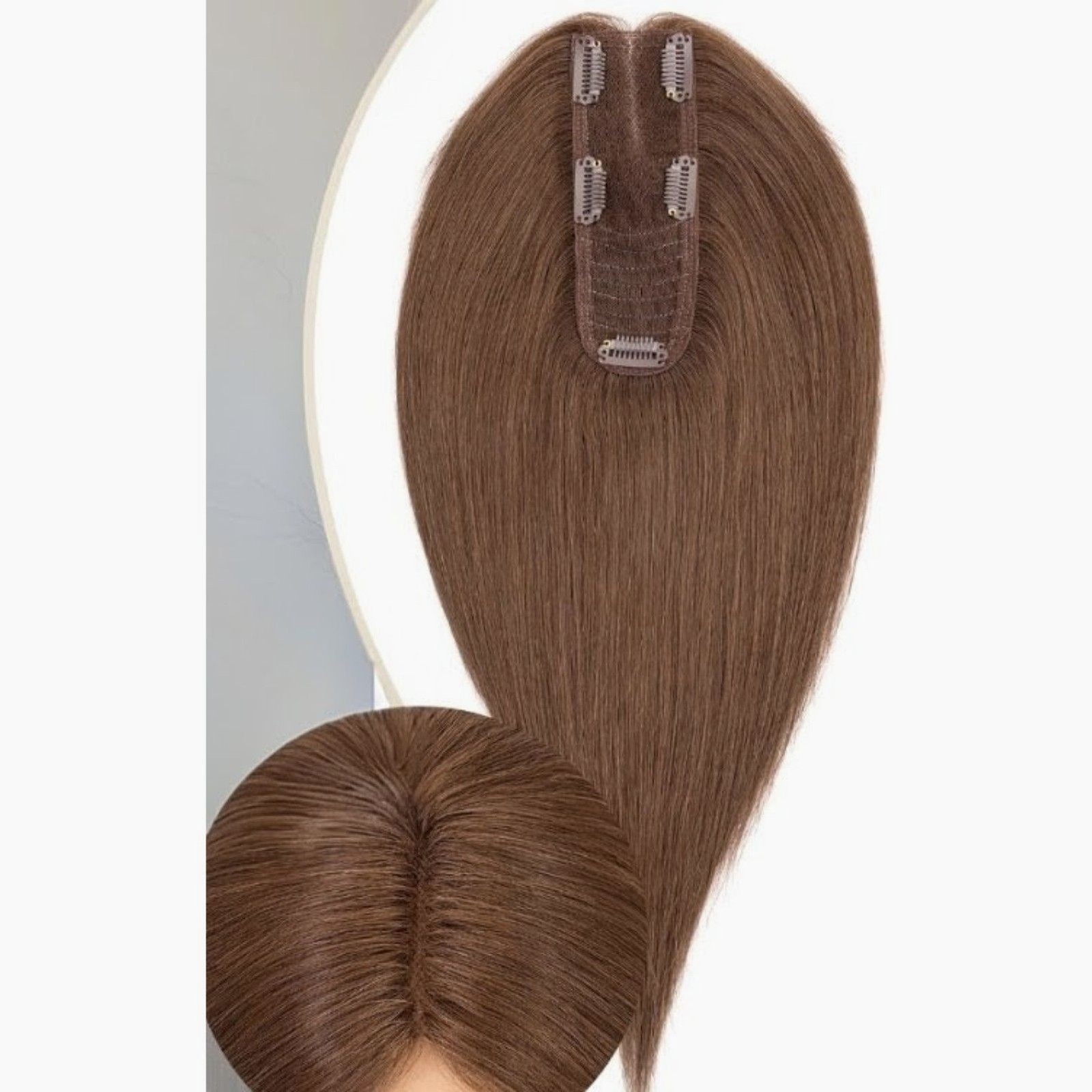 Rich Choices Hair Toppers #4 Medium Brown No Bangs 12″ Human Remy Hair Clip in