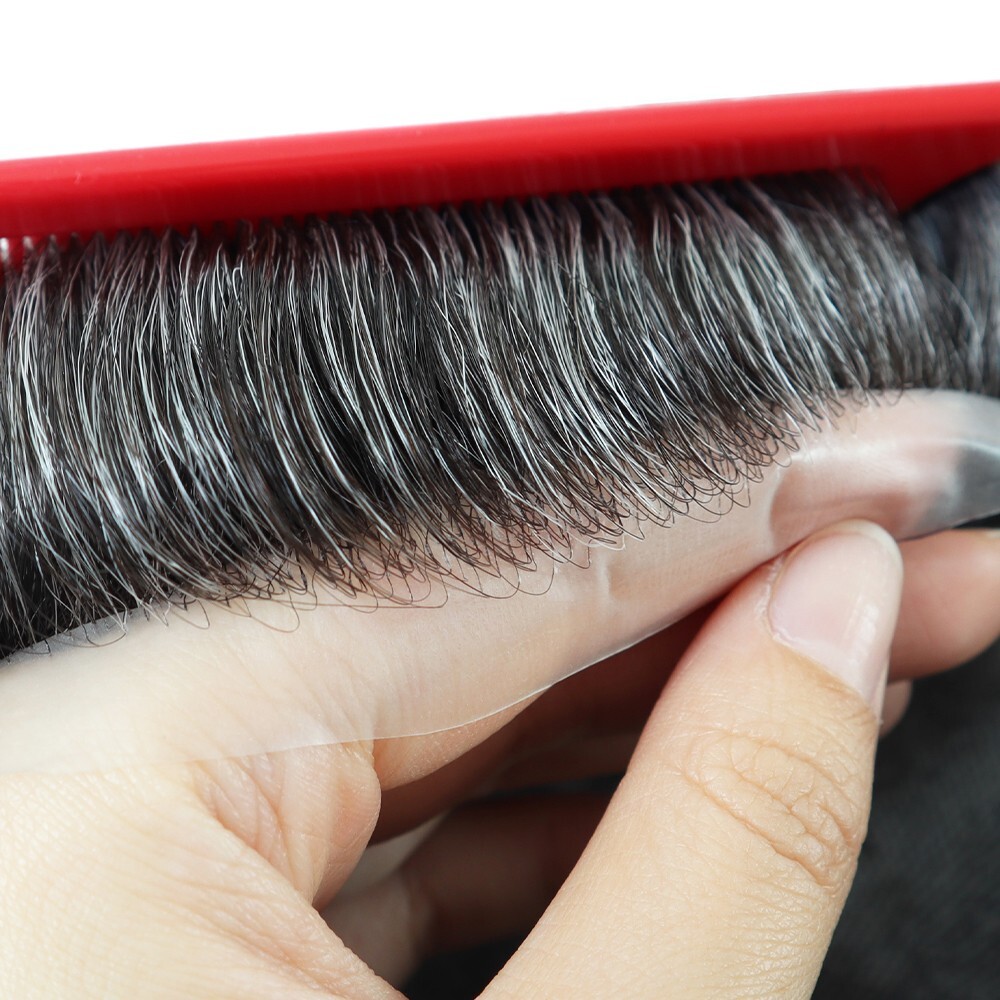 Mens Toupee Human Hair Replacement System 0.05mm Thin Skin BIO Hairpieces #1B40