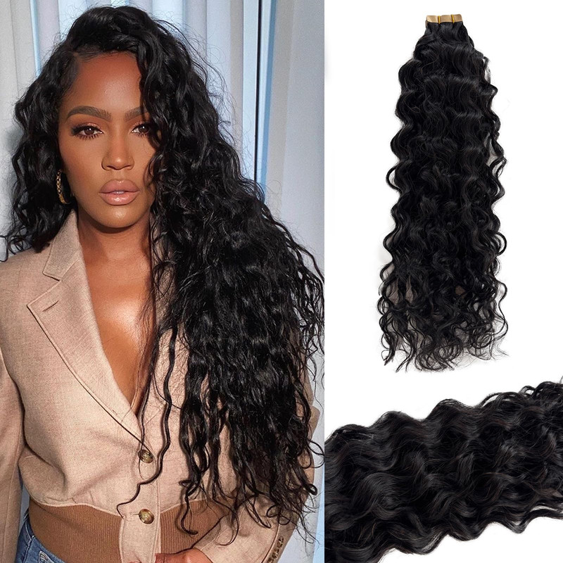 Licoville Tape In Hair Extensions Long Curly Wave Black Hair Extensions Tape In