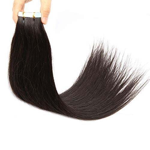 Tape in Real Human Hair Extensions Dark Brown #2 Seamless Straight Skin Weft 14″