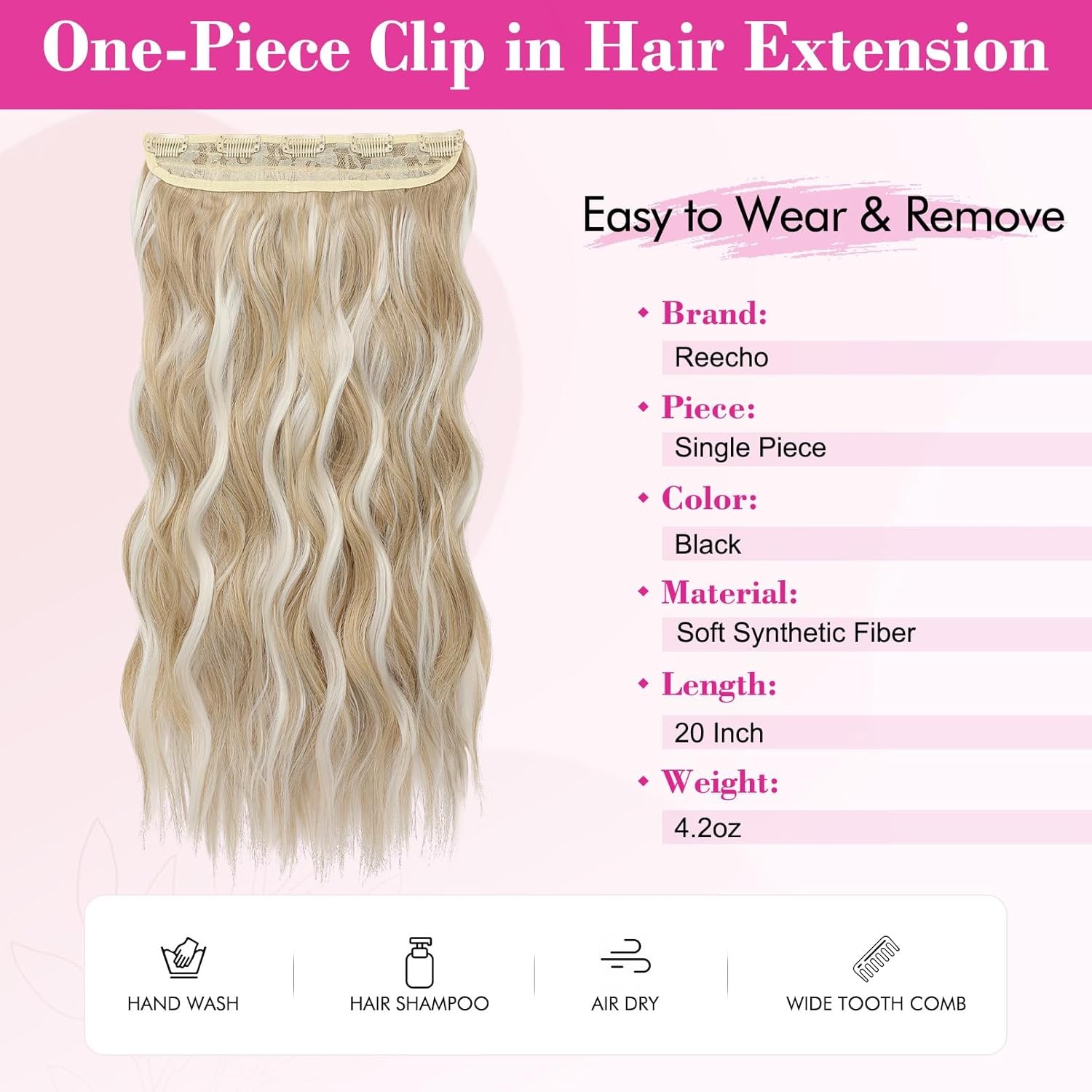 Blonde Hair Extensions, 20” One Piece Clip in Hair Extensions