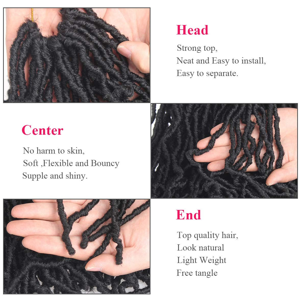 18 Inch 7 Packs Pre-Looped Faux Locs Crochet Braids 84 Roots Natural Black Soft
