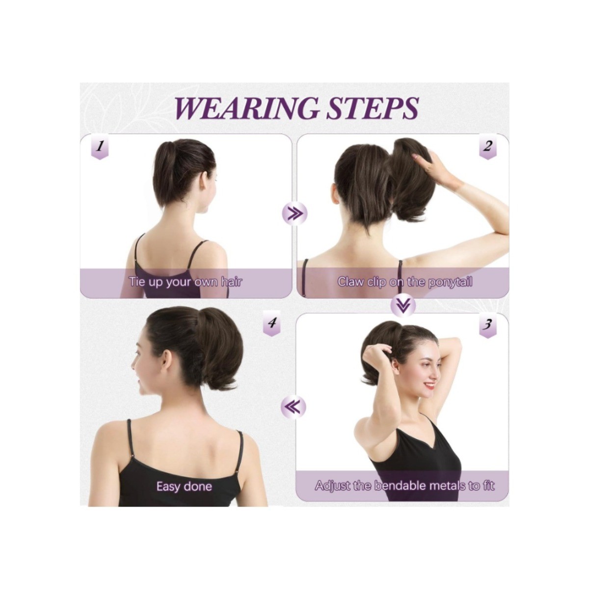 8in Auburn Brown Real Human Hair Ponytail Extension Claw Clip Messy Bun
