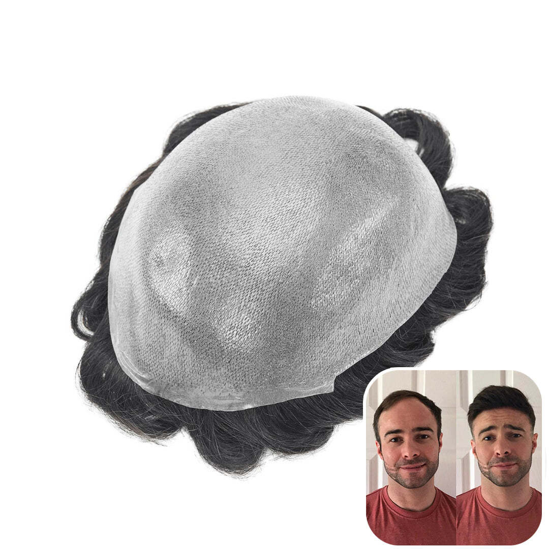 0.06-0.08mm Full Super Thin Skin Men’s Hairpieces | Slight Wave Men’s Toupee