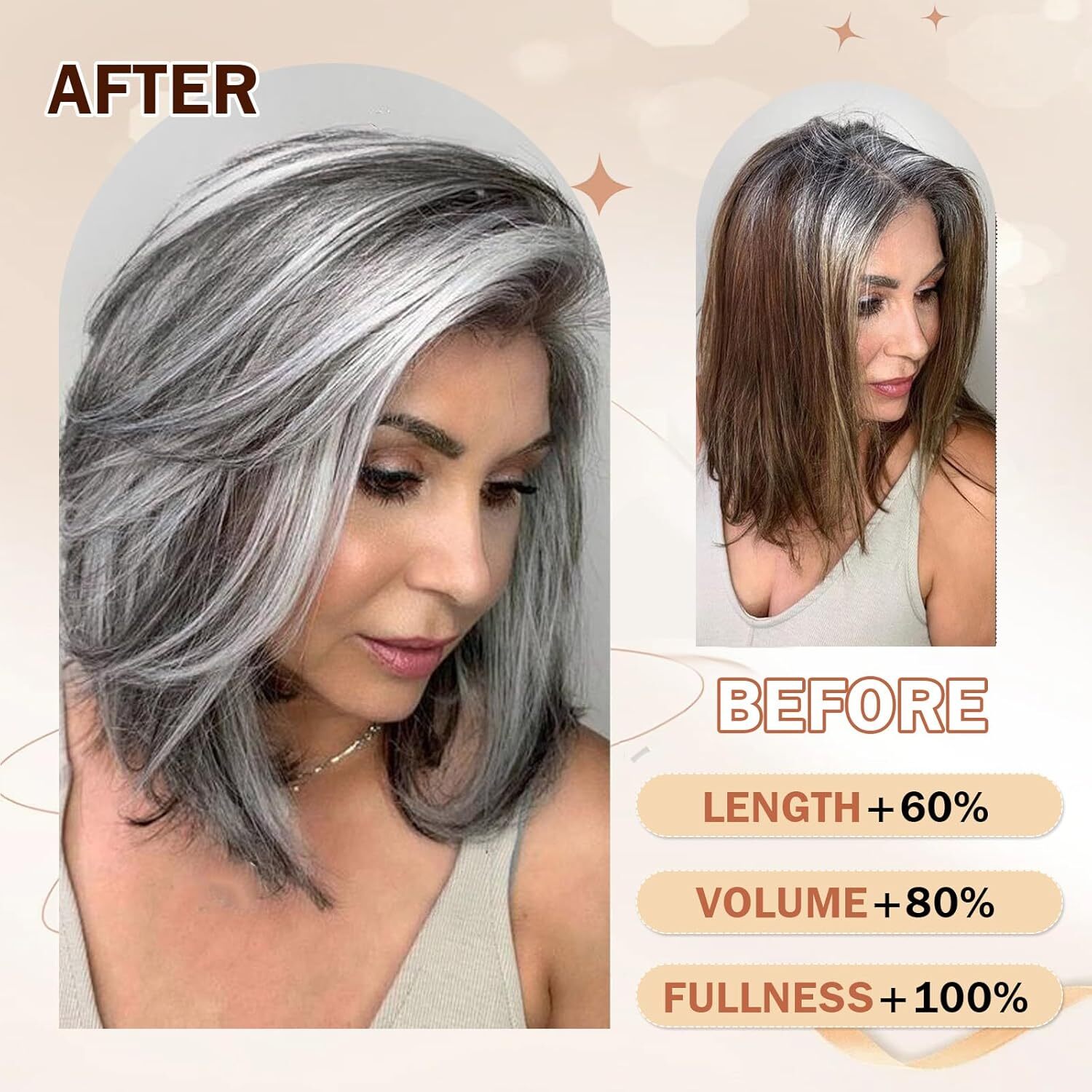 Synthetic Silver Gray Mixed Wavy Short Bob Wigs Shoulder Length for Women Daily