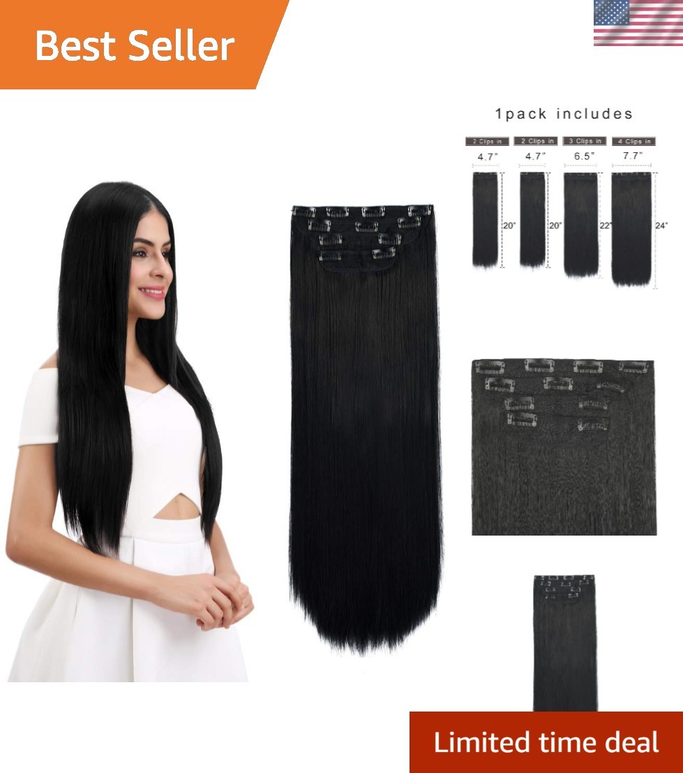 Multi-Length 20″ 22″ 24″ Long Straight Synthetic 4 PCS Set Thick Clip in on H…
