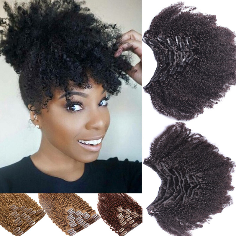 100g Thick Afro Kinky Curly Clip In Human Hair Extensions 8″ 10″ 12″ 14″ 16″ 18″