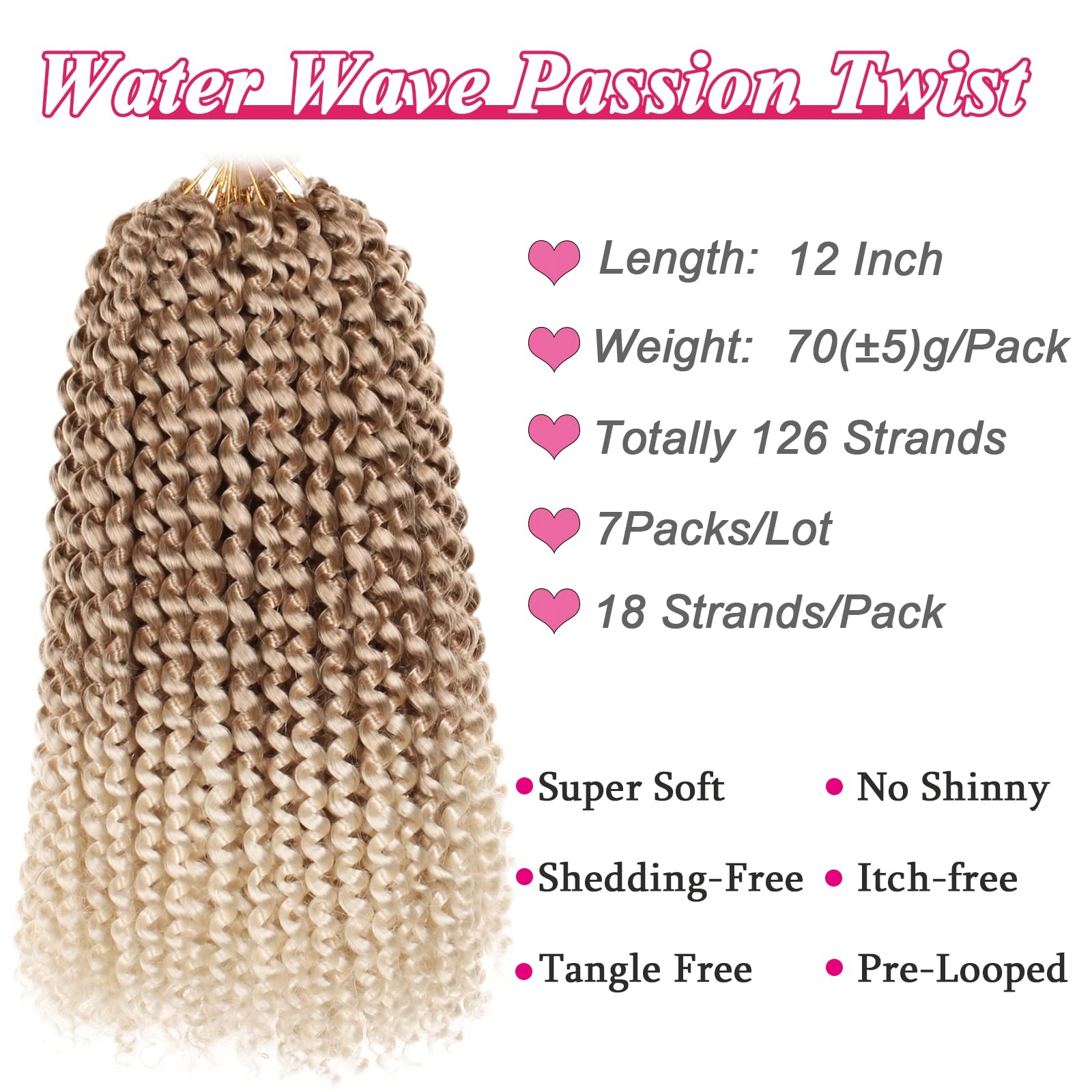 Leeven 7 Packs 12 Inch Passion Twist Hair Ombre Blonde Water Wave Crochet