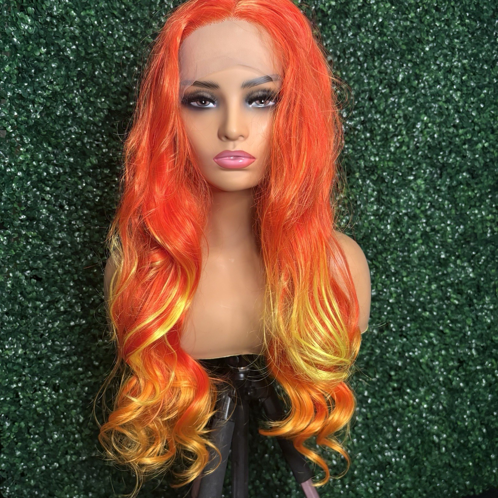 BRAND NEW 28 inch Fire Ombre’ Orange Lace Front Luxury Synthetic Wig