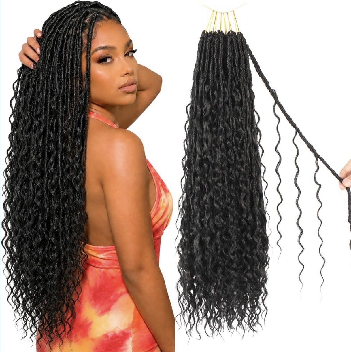 Boho Goddess Locs Crochet Hair 24 In Nat&Silk Fiber Human Hair-Like Feel 1B