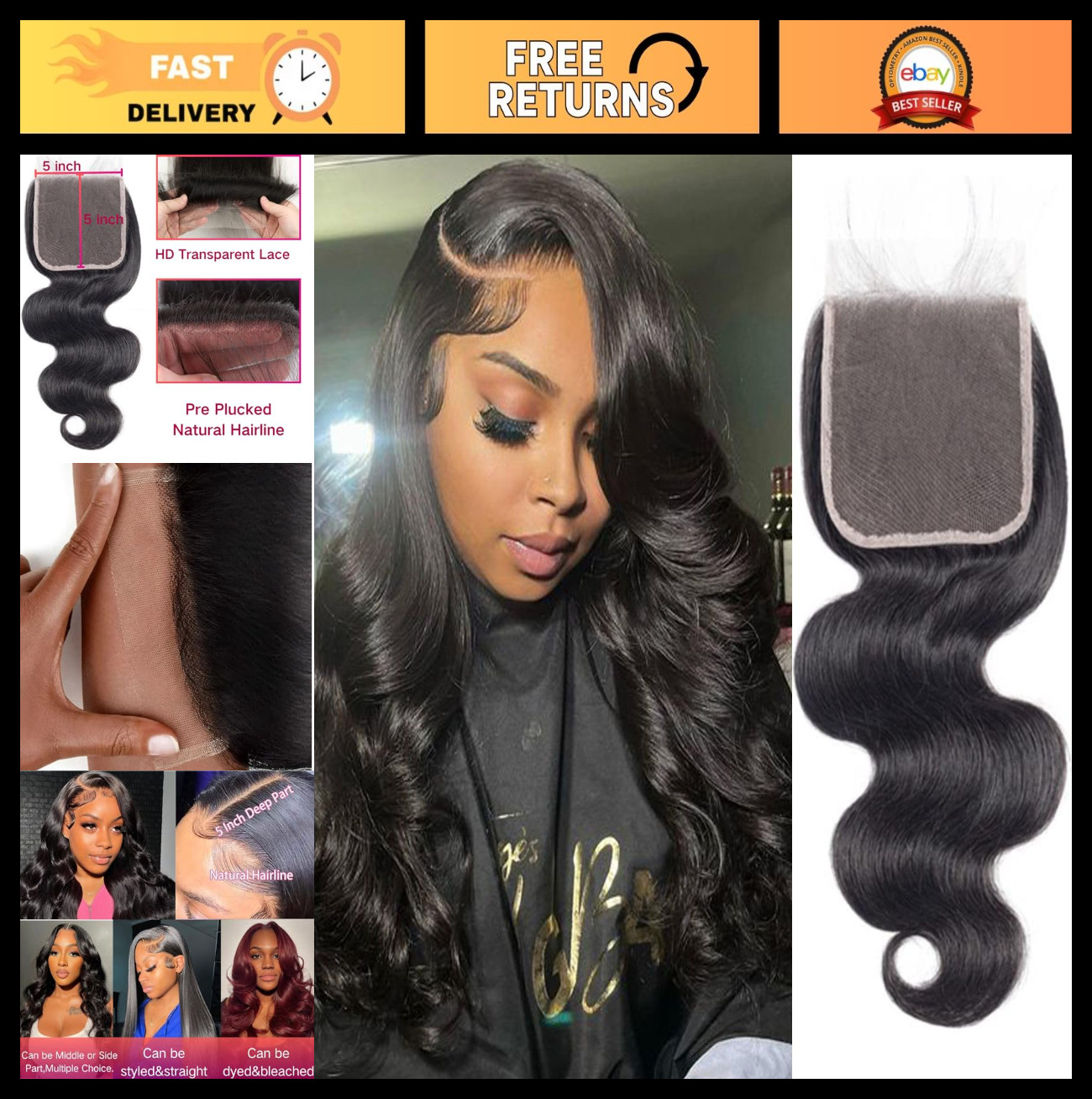 5×5 HD Lace Closure Body Wave 12A Virgin Remy Human Hair for Black Women – Pre-P