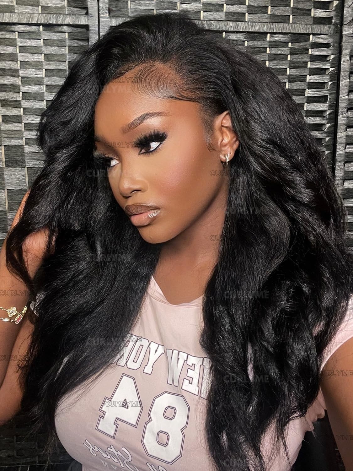 Kinky Straight Half Wig – 16″ Glueless Drawstring Hair, Beginner Friendly, 195%