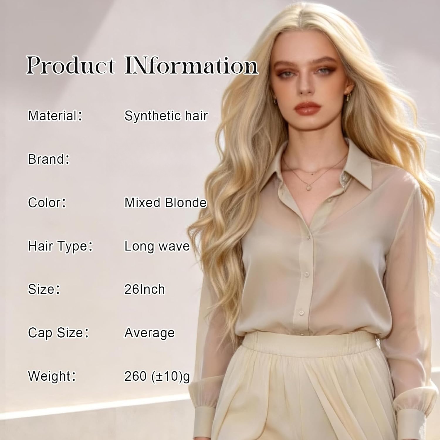 26″ Mixed Blonde Long Wave Wig for Women Middle Part Long Curly Wig