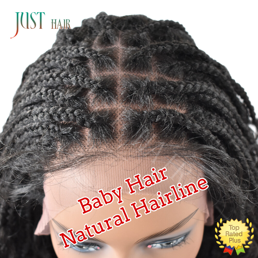 Curly Ends Box Braided Swiss Lace Front Wigs for Women with Baby Hair Synthetic