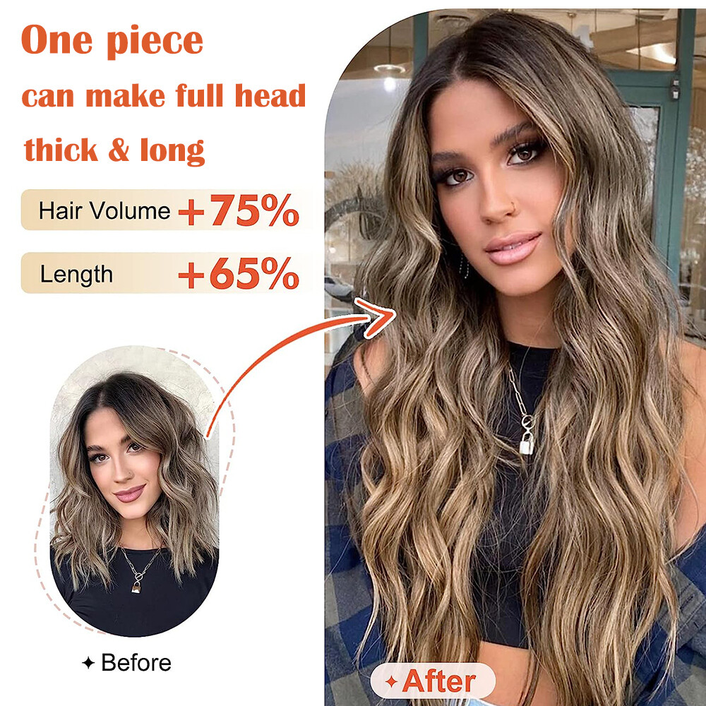 100% Real Natural as Human Wire Clip in Hair Extensions Invisible One Piece Wavy