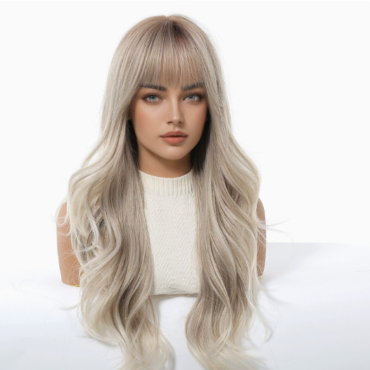 Short Layered Cut Wavy Bouncy Rooted Gray Synthetic Hair Wigs Grandma Natural