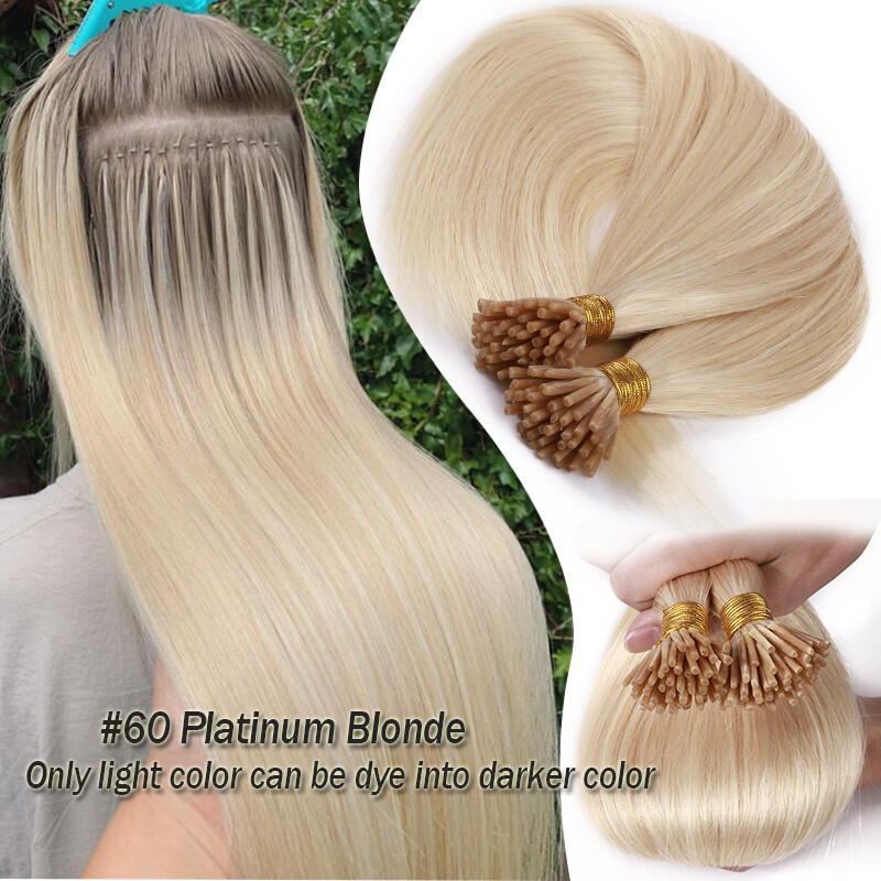 200Strands Stick I Tip Human Remy Hair Extensions Micro Ring Beads Pre Bonded US