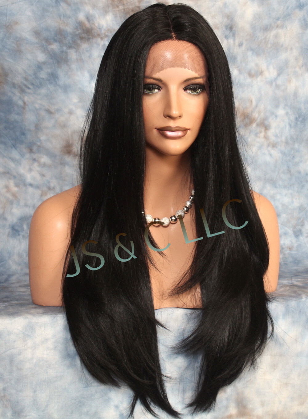 Human hair Blend Hand Tied Monofilament Full LACE FRONT WIG Off Black 1B JSLY