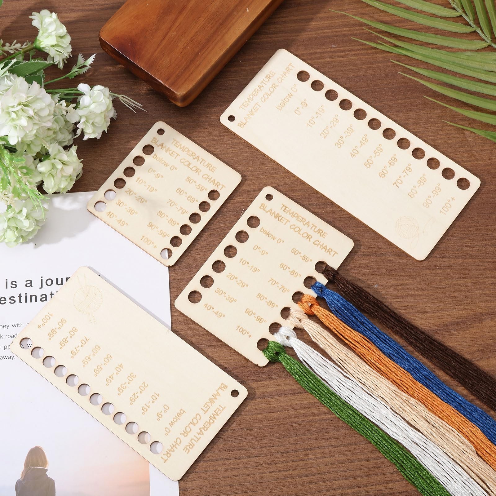 CHGCRAFT 4Pcs Temperature Blanket Planner Wood Knitting white